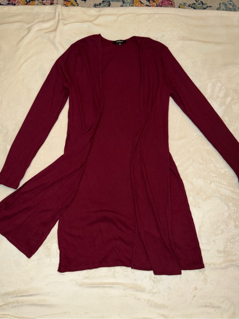 Women's Open-Front Long Sleeve Cardigan Dress - Burgundy